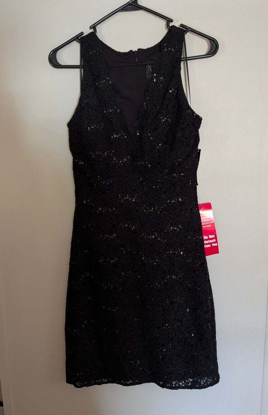 NY Nightlife Black Sequin Lace Sleeveless Dress Size 12